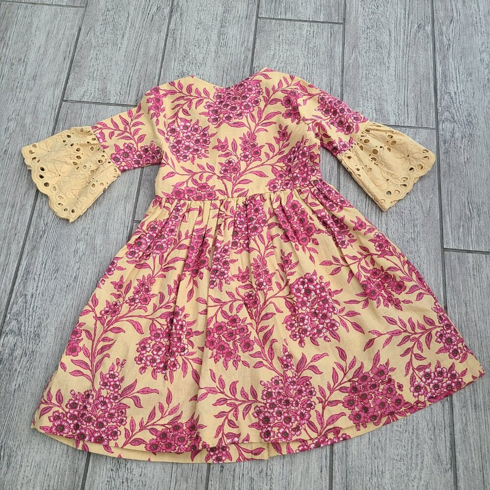 Utsa Kids Yellow Pink Floral Eyelet Bell Sleeve Dress 2Y NWT - Picture 8 of 8